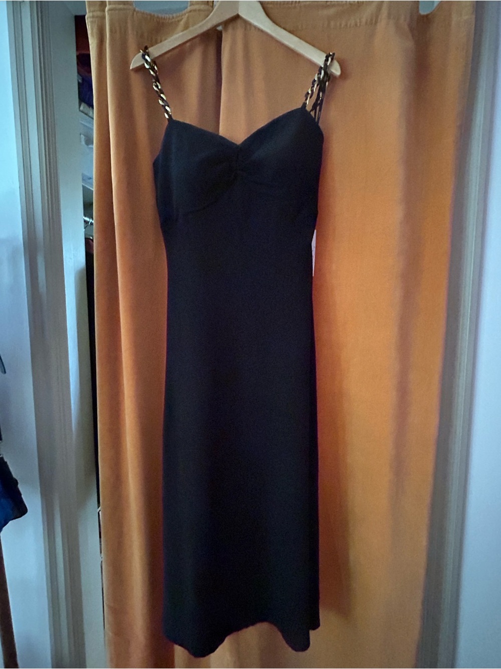 Siena Studio Black Strapless Slip Dress with Gold Chain Straps - Picture 2 of 7